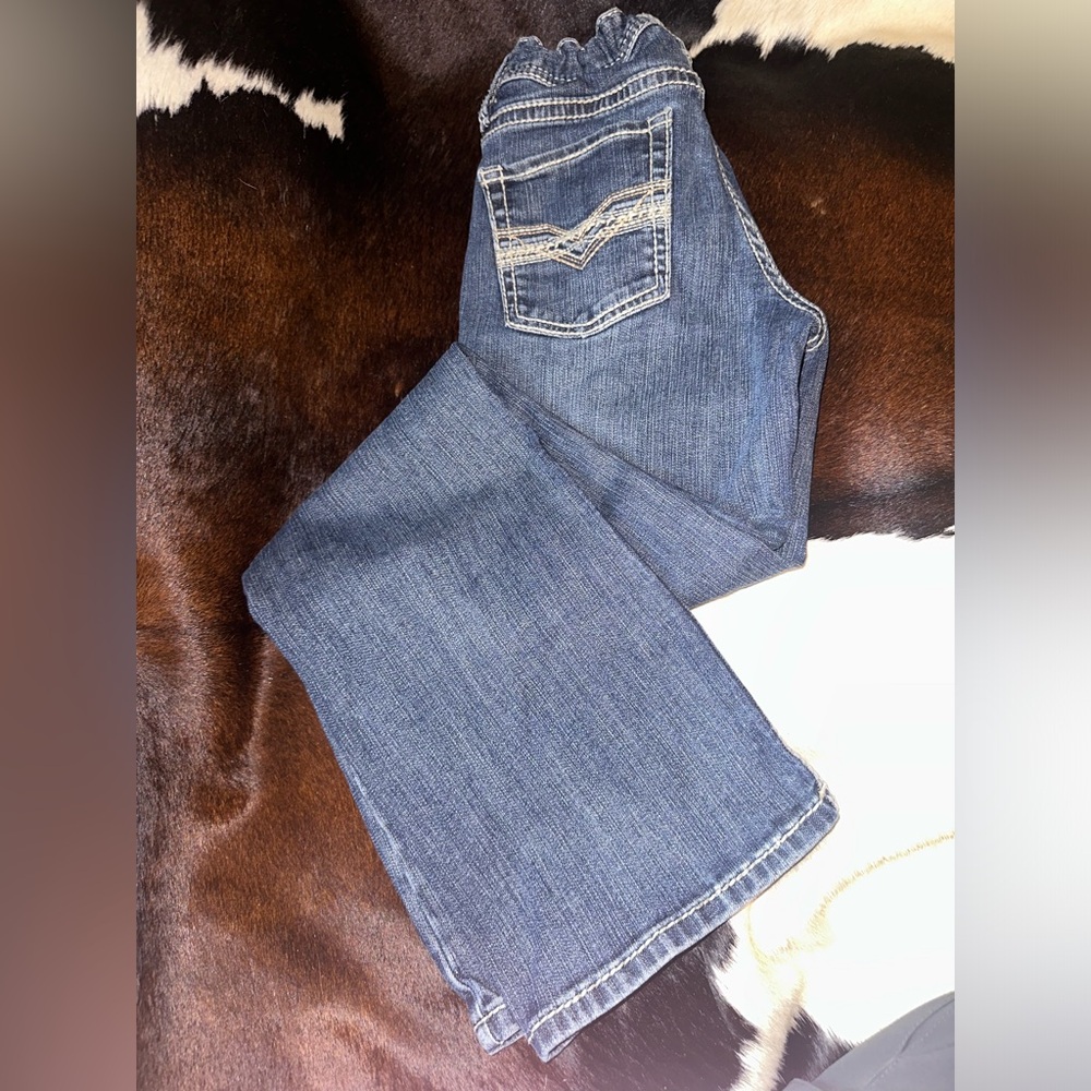 Boys Medium Blue Bootcut Jeans with Embroidered Pocket